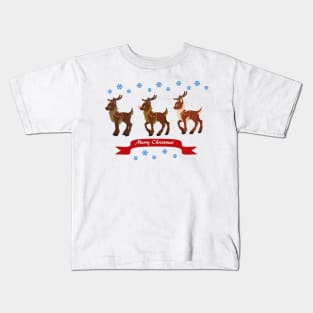 Three Reindeer and Snowman Kids T-Shirt